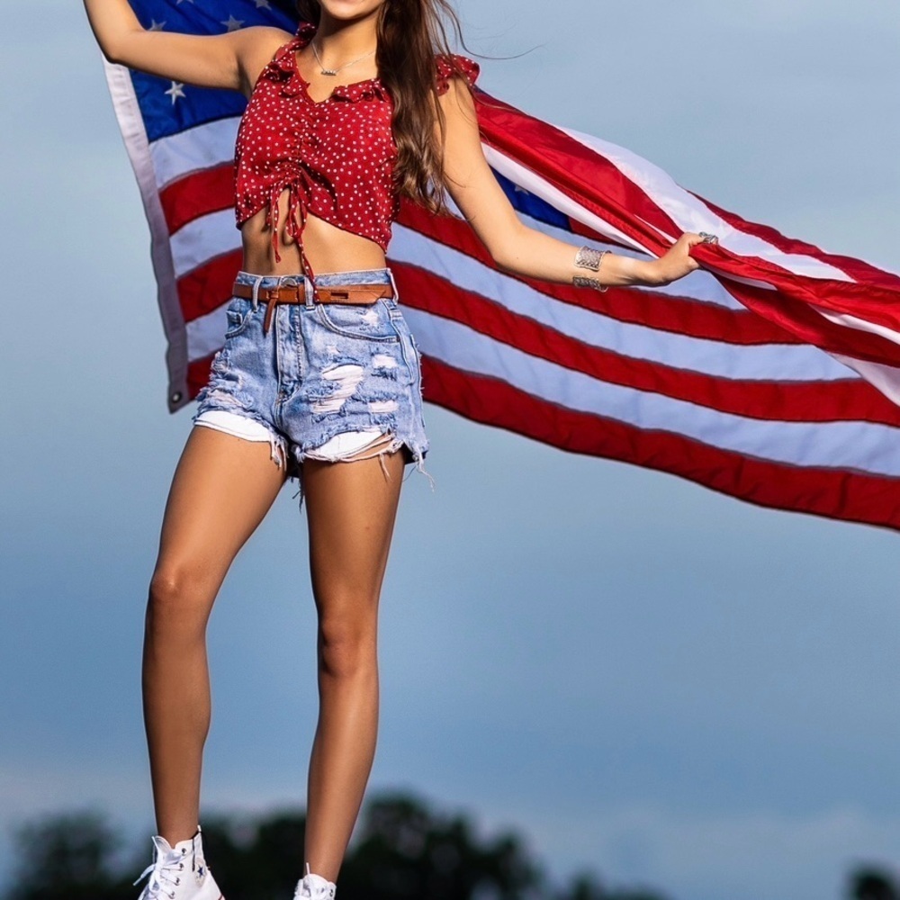 SHEIN Red Polka Dot Ruffle Tank Top